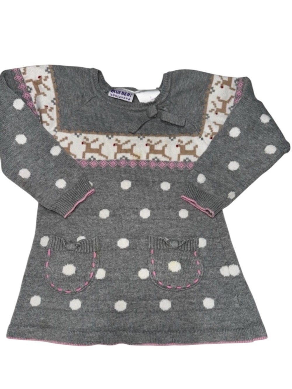 BlueBeri Boulevard Rudolph Reindeer Polka Dot Sweater Dress Girls 3T